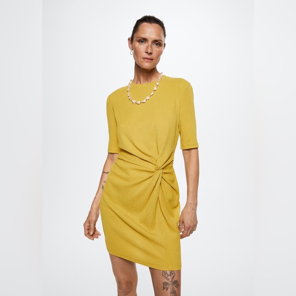 Mango Dresses & Skirts - MNG Mango Ruched Detail Short Sleeve T-shirt Dress Chartreuse